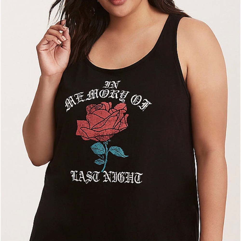 Torrid Plus Size Last Night Rose Graphic Tank Top - Picture 1 of 8